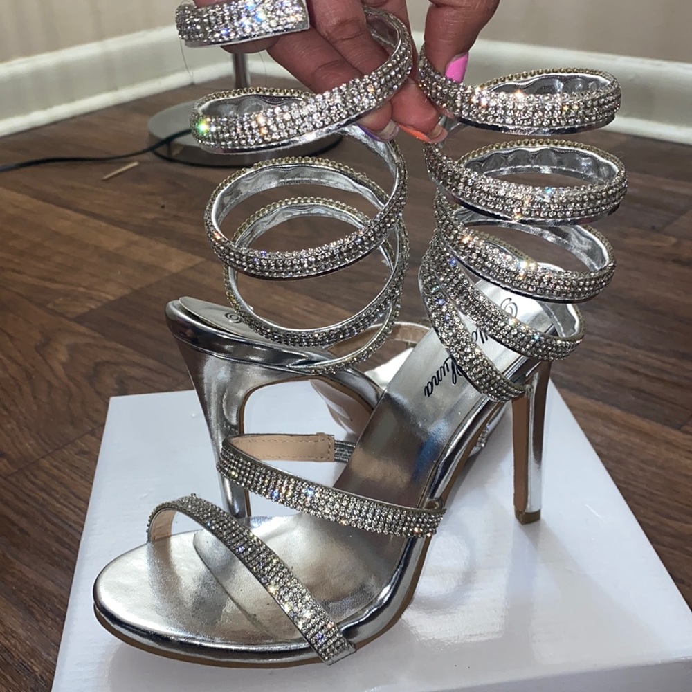 Silver bling wrap heels size 8